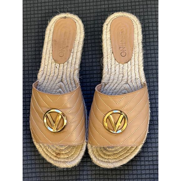 Mario Valentino Clavel Flat Espadrille Sandals in Tan. Sz 39 - Picture 2 of 9